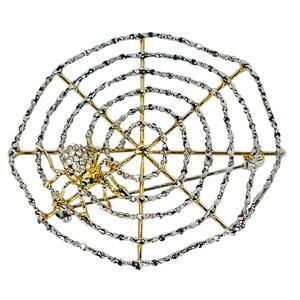 Vintage Spider Web Rhinestone Silver Gold Plated Brooch Pin 2.5" Diameter